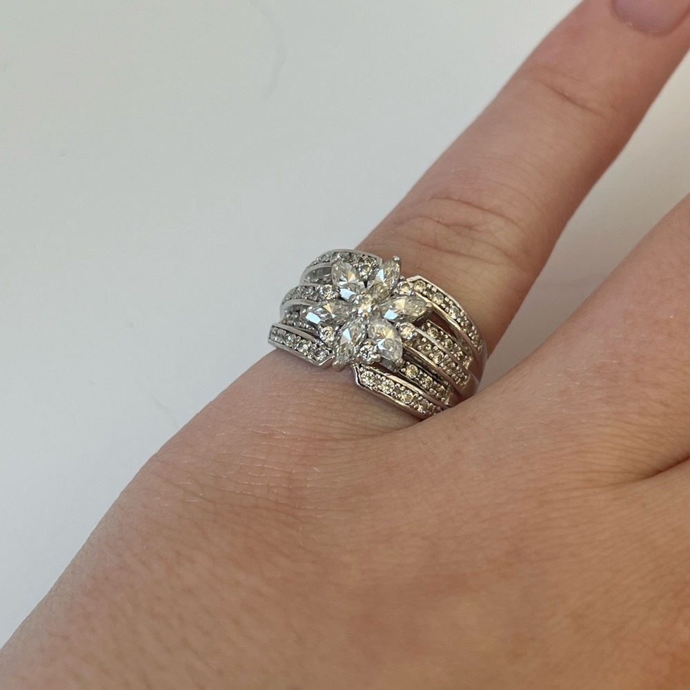 Diamonique 925 Sterling Silver Marquise Cut Ring Size 6